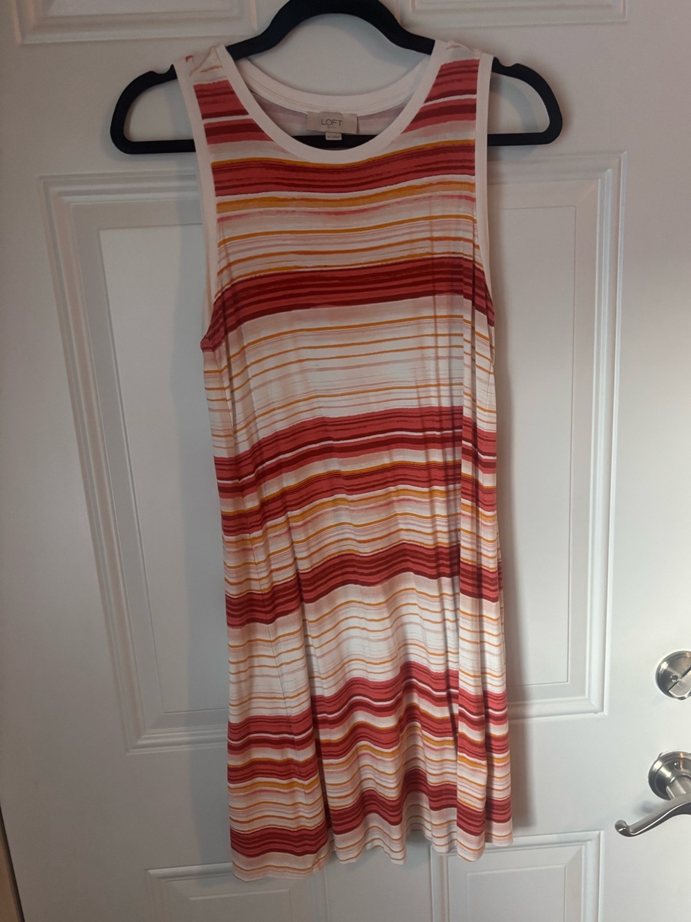 LOFT Sleeveless Striped Knit Dress in Red, Orange, Yellow, White